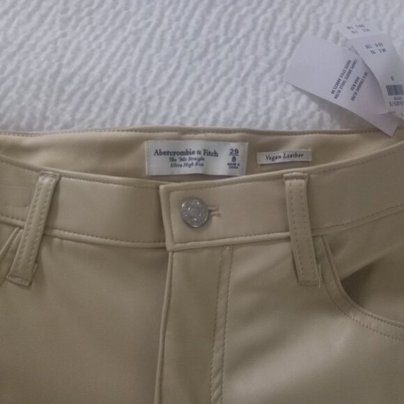 Abercrombie and Fitch High Rise 90s Straight Vegan Leather Pant Womens 29 Tan - Picture 4 of 6